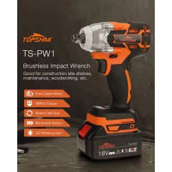 Topshak TS-PW1 380 Nm harjaton iskuporakone 18V ladattava akku mukana LED-työvalo