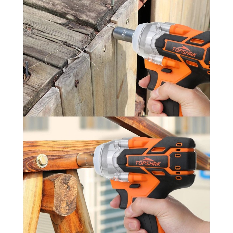 Topshak TS-PW1 380 Nm harjaton iskuporakone 18V ladattava akku mukana LED-työvalo