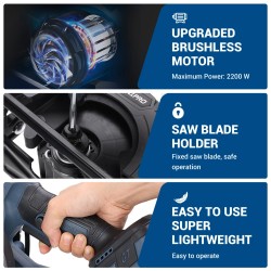 Drillpro harjaton langaton pyörösaha 2200 W 6800 kierrosta minuutissa 51 mm leikkaussyvyys 22 V akulle