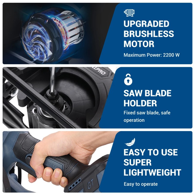 Drillpro harjaton langaton pyörösaha 2200 W 6800 kierrosta minuutissa 51 mm leikkaussyvyys 22 V akulle