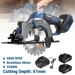 Drillpro harjaton langaton pyörösaha 2200 W 6800 kierrosta minuutissa 51 mm leikkaussyvyys 22 V akulle