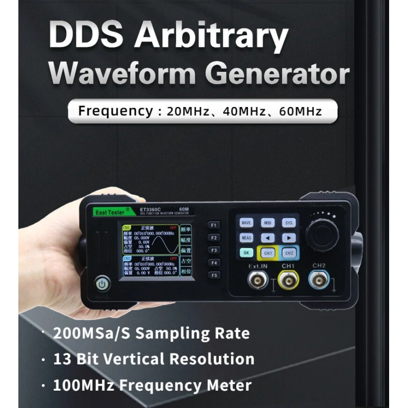 East Tester kaksikanavainen funktio- ja arbitraarinen aaltomuotogeneraattori 60MHz taajuusmittarilla