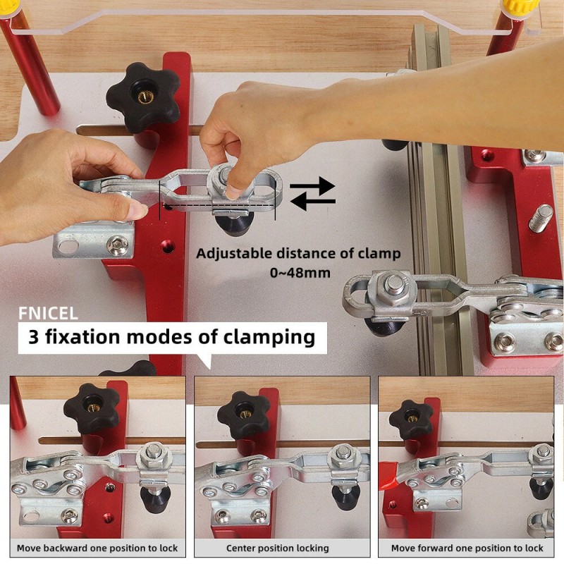 Kisko-opastekelkka jyrsinpöydälle puristimilla tarkkoihin etusarjojen leikkauksiin oville ja laatikoille