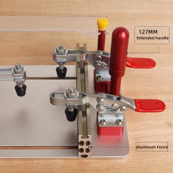 Kisko-opastekelkka jyrsinpöydälle puristimilla tarkkoihin etusarjojen leikkauksiin oville ja laatikoille