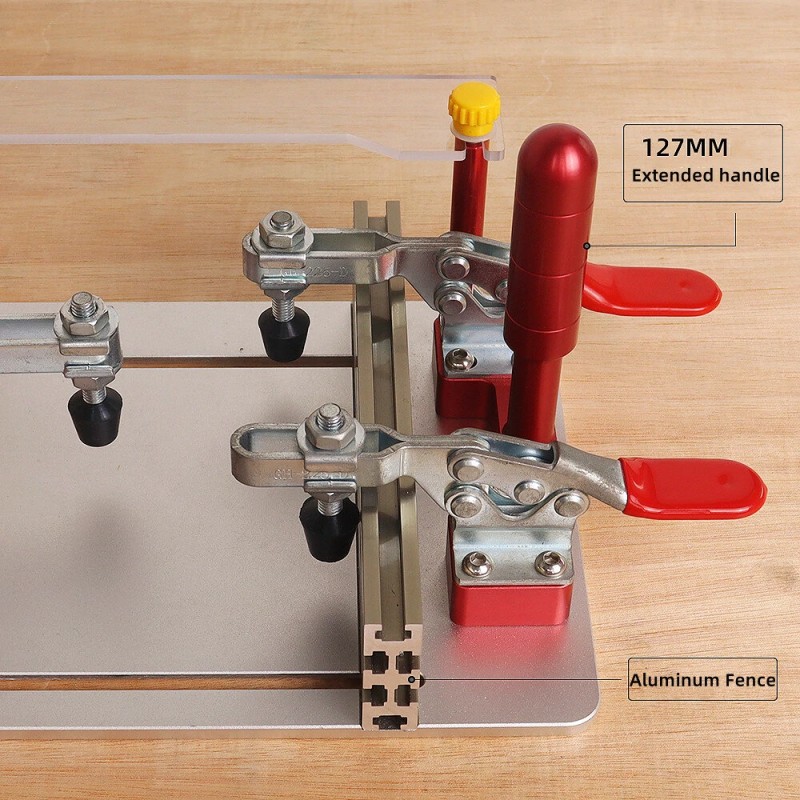 Kisko-opastekelkka jyrsinpöydälle puristimilla tarkkoihin etusarjojen leikkauksiin oville ja laatikoille