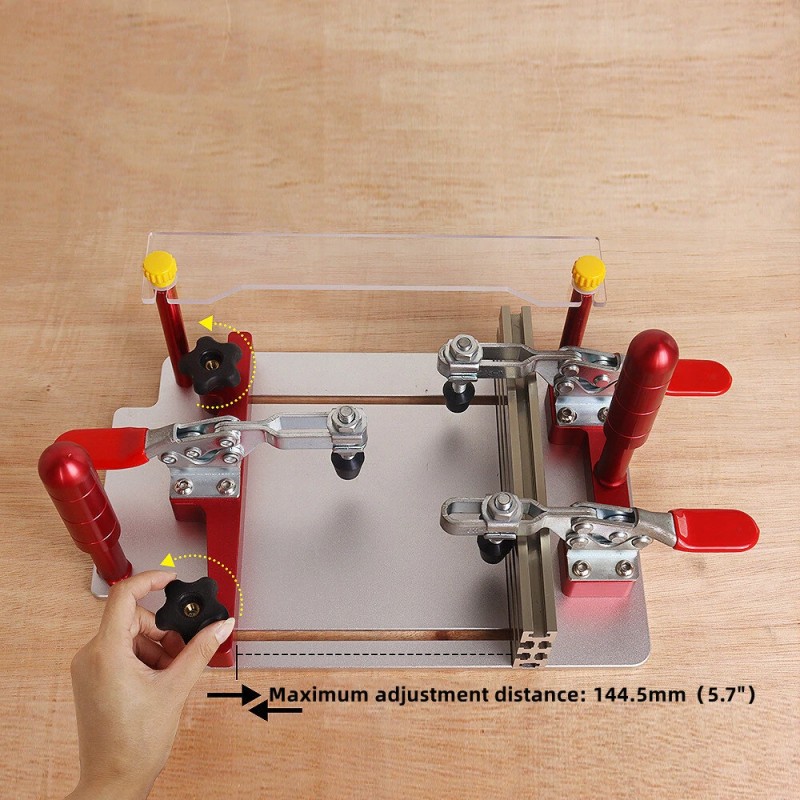 Kisko-opastekelkka jyrsinpöydälle puristimilla tarkkoihin etusarjojen leikkauksiin oville ja laatikoille