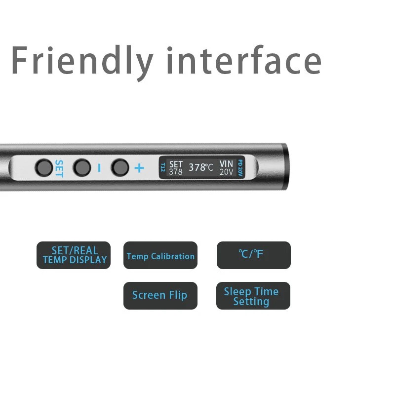 PTS100 T12 PD kannettava sähköjuotin 65W CNC-metallikahva lämpötilasäädöllä OLED-näyttö