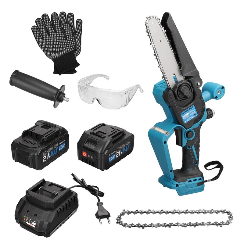 Drillpro akkuinen 6-tuumainen harjaton sähkömoottorisaha 21-volttinen 3,0Ah kevyt kannettava led-valaistuksella