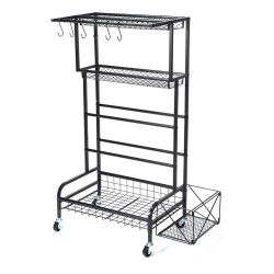 Hiiliteräksinen nelitasoinen säilytyshylly liukupyörillä musta ruosteenestopinnoite koti toimisto