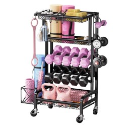 Hiiliteräksinen nelitasoinen säilytyshylly liukupyörillä musta ruosteenestopinnoite koti toimisto