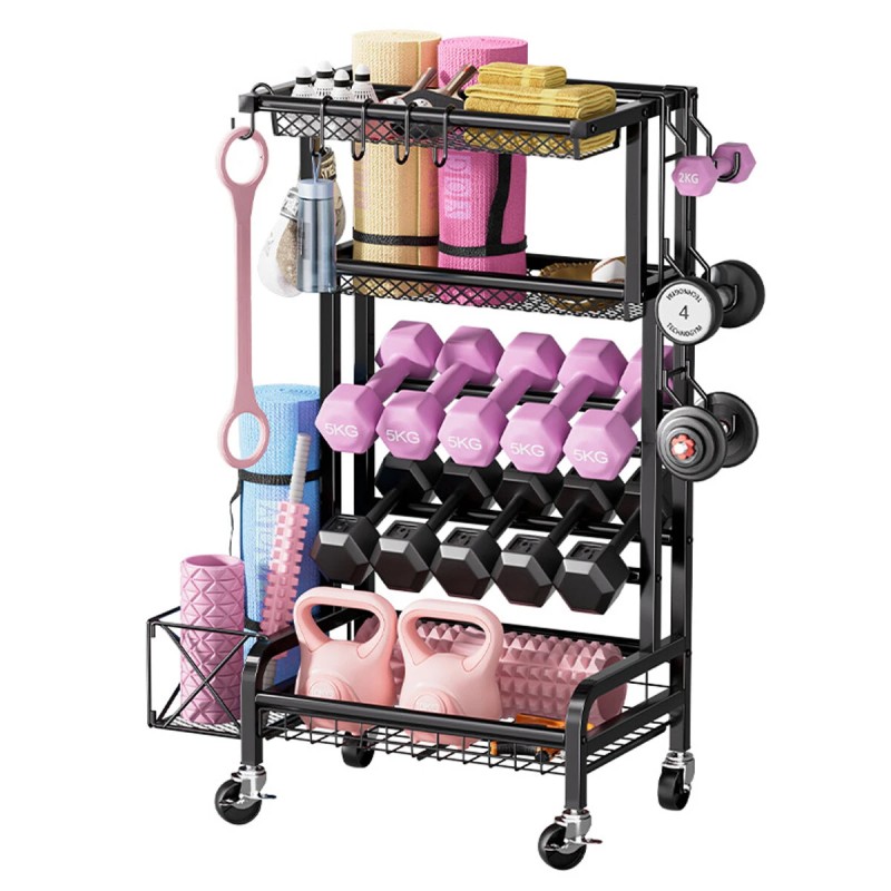 Hiiliteräksinen nelitasoinen säilytyshylly liukupyörillä musta ruosteenestopinnoite koti toimisto