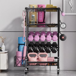 Hiiliteräksinen nelitasoinen säilytyshylly liukupyörillä musta ruosteenestopinnoite koti toimisto