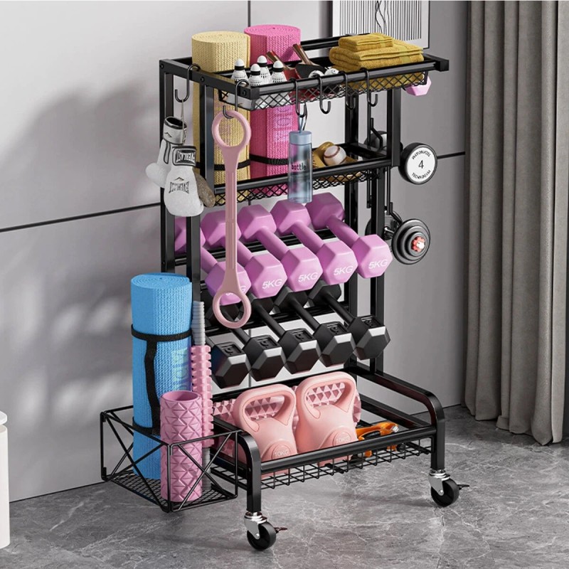 Hiiliteräksinen nelitasoinen säilytyshylly liukupyörillä musta ruosteenestopinnoite koti toimisto