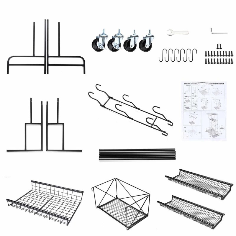 Hiiliteräksinen nelitasoinen säilytyshylly liukupyörillä musta ruosteenestopinnoite koti toimisto