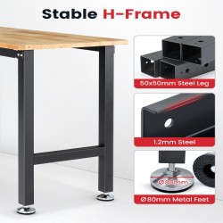 ENJOYWOOD 60 tuuman raskaan sarjan työpöytä kumipuinen kansi teräsrunko säädettävät jalat 1500 paunan kantavuus