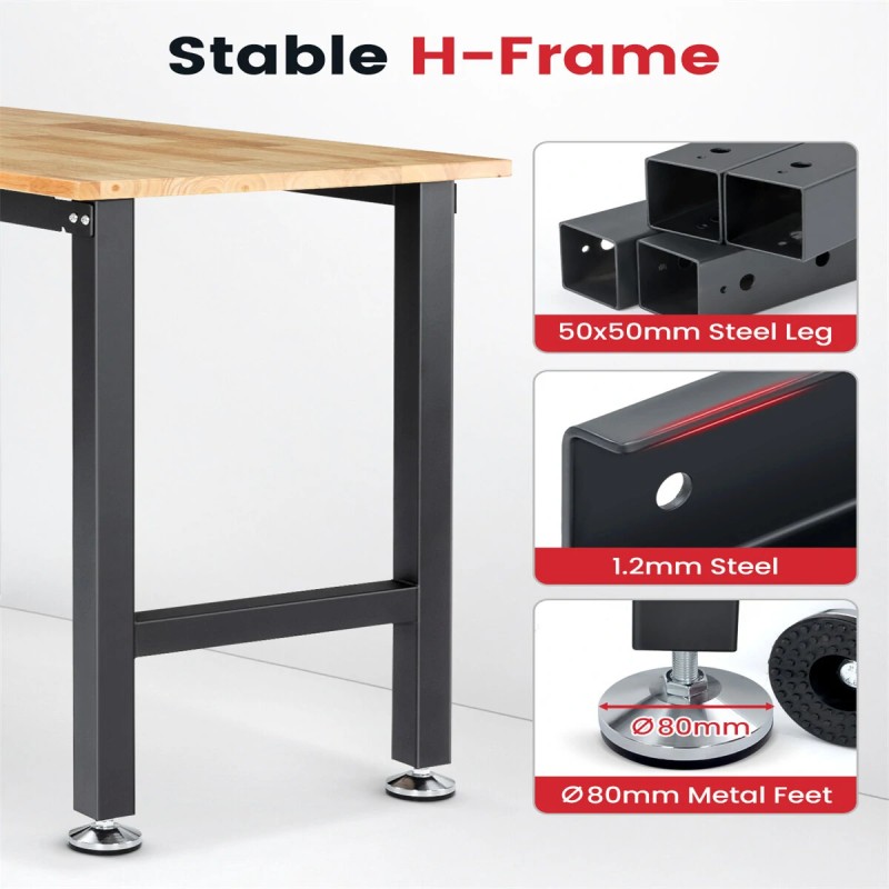 ENJOYWOOD 60 tuuman raskaan sarjan työpöytä kumipuinen kansi teräsrunko säädettävät jalat 1500 paunan kantavuus