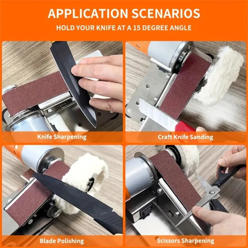 Pieni sähköinen hihnahiomakone ja veitsenteroitin kaksitoiminen säädettävällä nopeudella puu metallityöhön