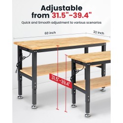 ENJOYWOOD WB0102-Plus 60 tuuman työpöytä reikälevyllä ja kumilevyllä säädettävä korkeus 2000 paunaa pistorasialla