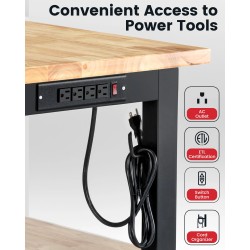 ENJOYWOOD WB0102-Plus 60 tuuman työpöytä reikälevyllä ja kumilevyllä säädettävä korkeus 2000 paunaa pistorasialla