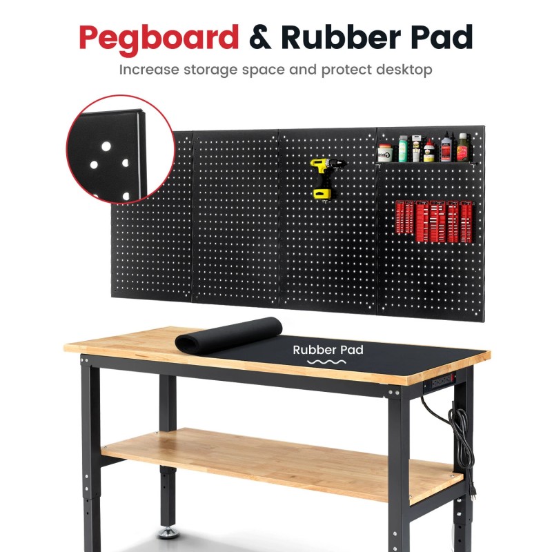 ENJOYWOOD WB0102-Plus 60 tuuman työpöytä reikälevyllä ja kumilevyllä säädettävä korkeus 2000 paunaa pistorasialla