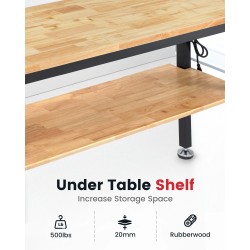 ENJOYWOOD WB0102-Plus 60 tuuman työpöytä reikälevyllä ja kumilevyllä säädettävä korkeus 2000 paunaa pistorasialla