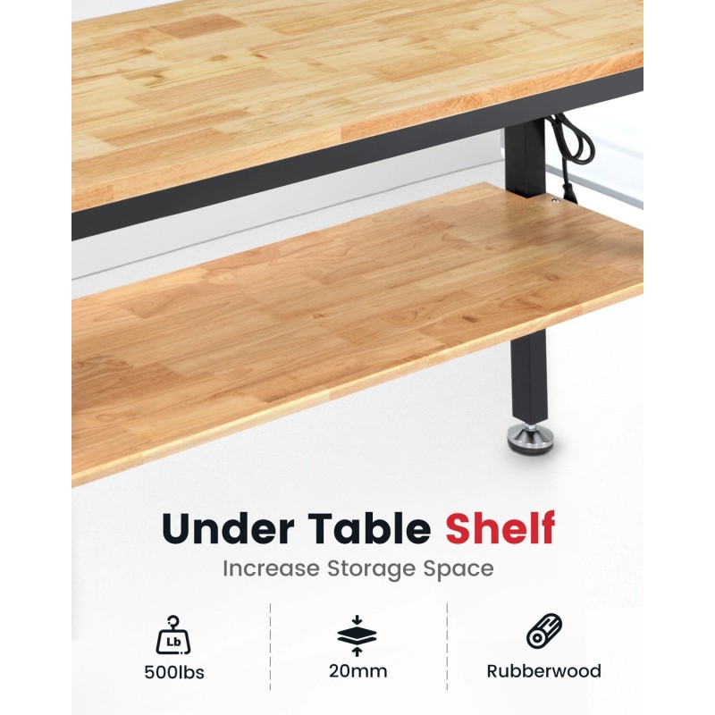 ENJOYWOOD WB0102-Plus 60 tuuman työpöytä reikälevyllä ja kumilevyllä säädettävä korkeus 2000 paunaa pistorasialla