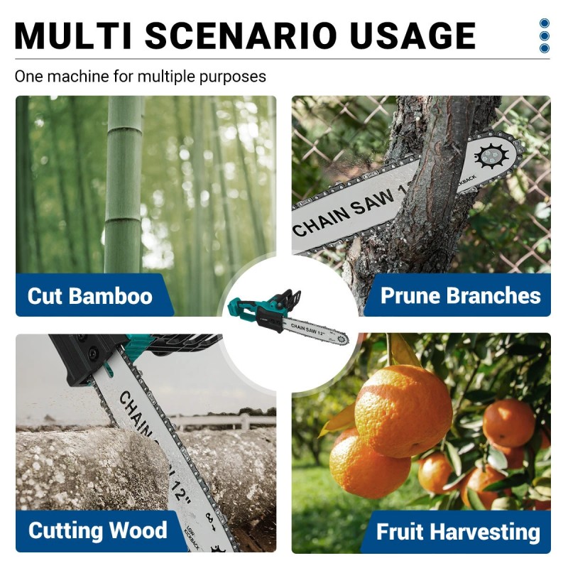 Drillpro kahdentoista-tuumainen harjaton akkuketjusaha korkeatehoinen nopea kotikäyttöön puutarhan maisemointiin