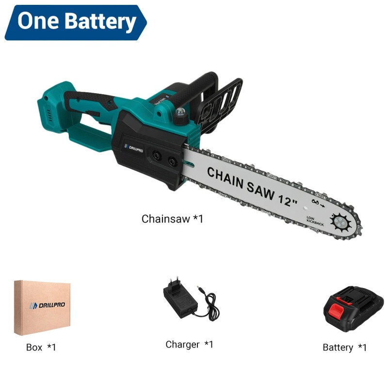 Drillpro kahdentoista-tuumainen harjaton akkuketjusaha korkeatehoinen nopea kotikäyttöön puutarhan maisemointiin