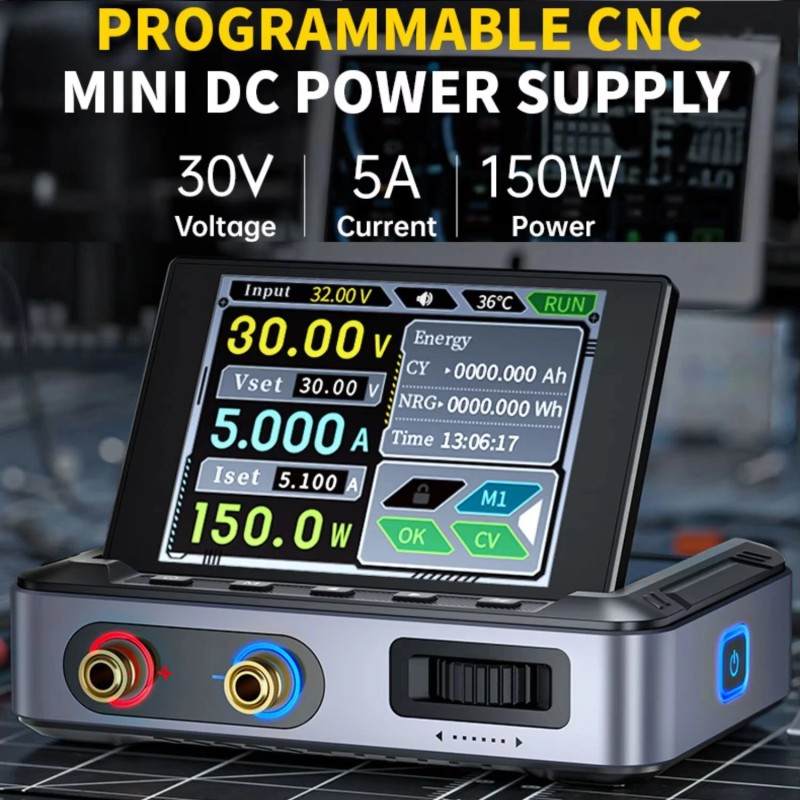 FNIRSI DPS-150 kannettava säädettävä tasavirtalähde 0–30 V 0–5 A 150 W digitaalinäyttö