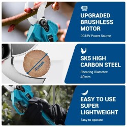 Harjaton kaksitoiminen sähkötyökalu: sähkösakset, ketjusaha, teleskooppivarsi ja akunäyttö