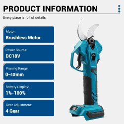 Harjaton kaksitoiminen sähkötyökalu: sähkösakset, ketjusaha, teleskooppivarsi ja akunäyttö