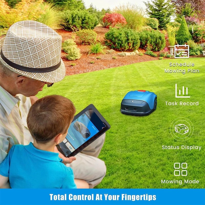 Robottiruohonleikkuri harjaton 3000 rpm säädettävä leikkuukorkeus 20–55 mm 19 cm leveys 4000 mAh litiumakku tekoälynavigointi