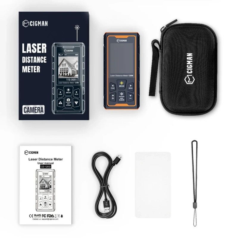 CIGMAN CD-120G laseretäisyysmittari 120 m digitaalinen etsin 4x-zoomaus P2P-tekniikka IP68 langaton lataus