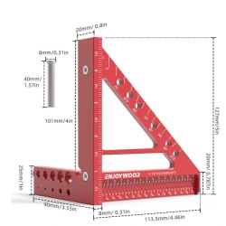 ENJOYWOOD 5-tuumainen kolmiulotteinen kulmamittari 22,5–90 asteen reiänpaikannus alumiini t-mallinen merkkaustyökalu