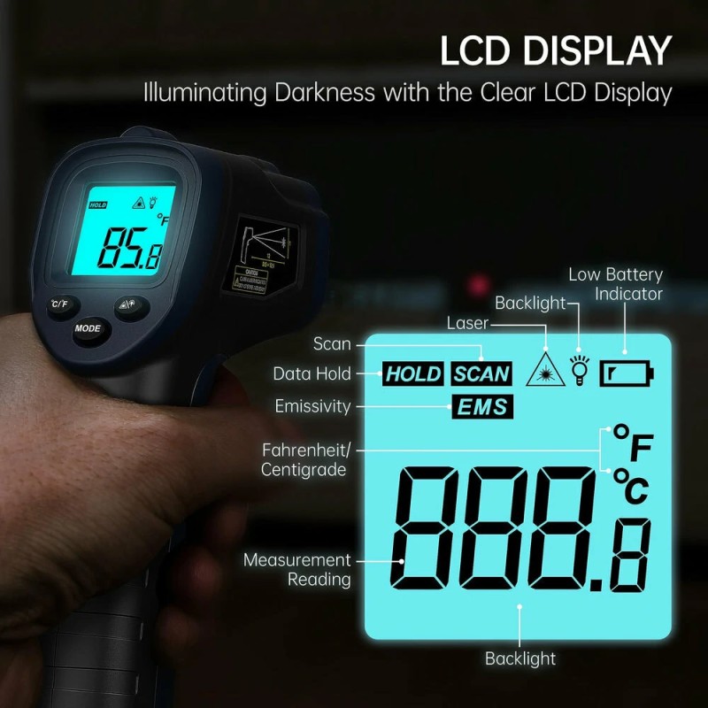 ERICKHILL ROOK 600C infrapunalämpömittari tarkka ±1,5% vasteaika 0,5 s -50–600°C säädettävä emissiivisyys