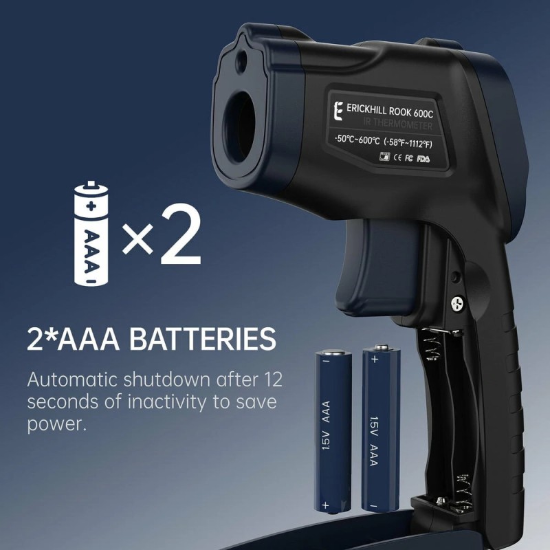 ERICKHILL ROOK 600C infrapunalämpömittari tarkka ±1,5% vasteaika 0,5 s -50–600°C säädettävä emissiivisyys