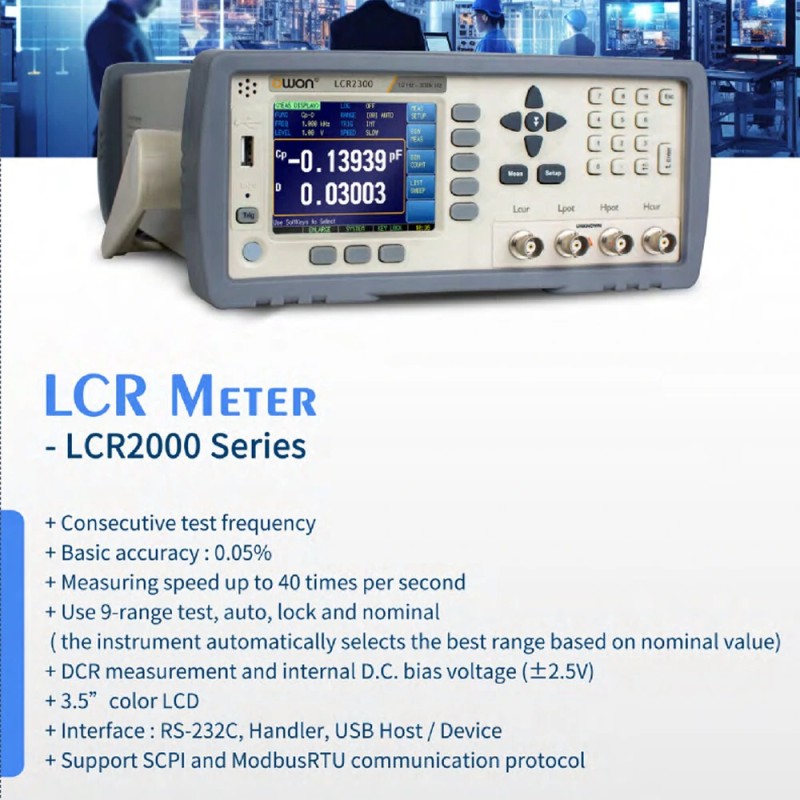 OWON LCR2000-sarja lcr-mittari 10–100 kHz testitaajuus 0,05% tarkkuus nopea mittaus USB RS232