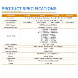 OWON LCR2000-sarja lcr-mittari 10–100 kHz testitaajuus 0,05% tarkkuus nopea mittaus USB RS232
