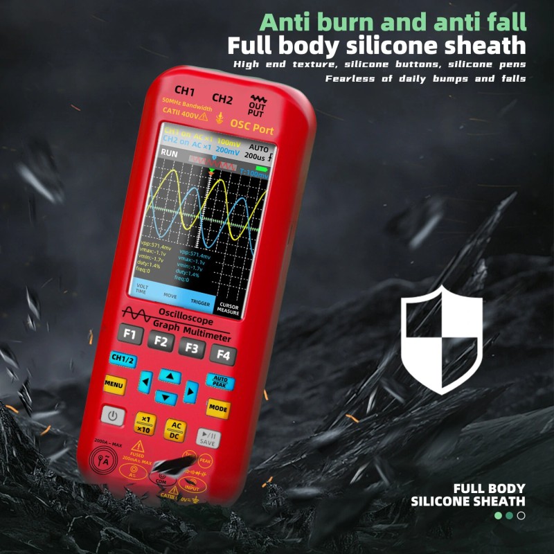 BSIDE O9 kolmitoiminen kannettava oskilloskooppi yleismittari signaaligeneraattori 50 MHz 250MSa/s 3,98 tuuman näyttö