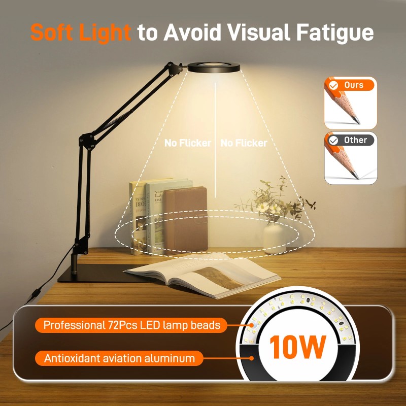 MUSTOOL 10X suurennuslasi led-valolla, jalustalla ja puristimella