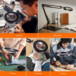 MUSTOOL 10X suurennuslasi led-valolla, jalustalla ja puristimella