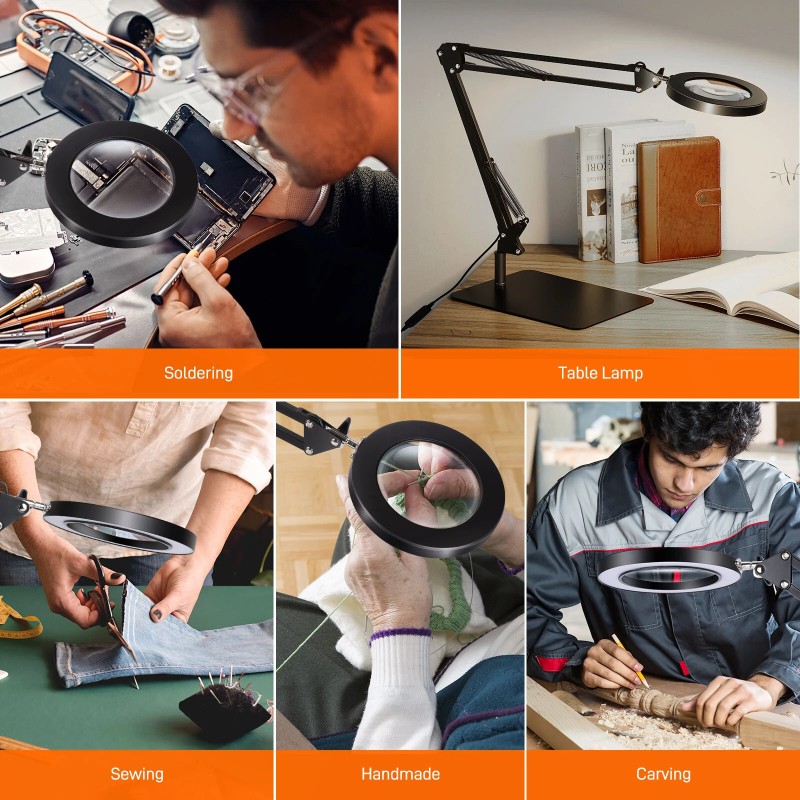 MUSTOOL 10X suurennuslasi led-valolla, jalustalla ja puristimella