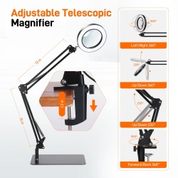 MUSTOOL 10X suurennuslasi led-valolla, jalustalla ja puristimella