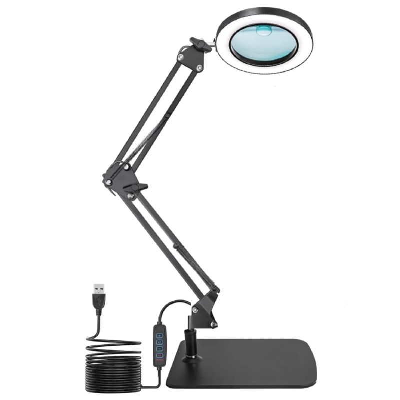 MUSTOOL 10X suurennuslasi led-valolla, jalustalla ja puristimella