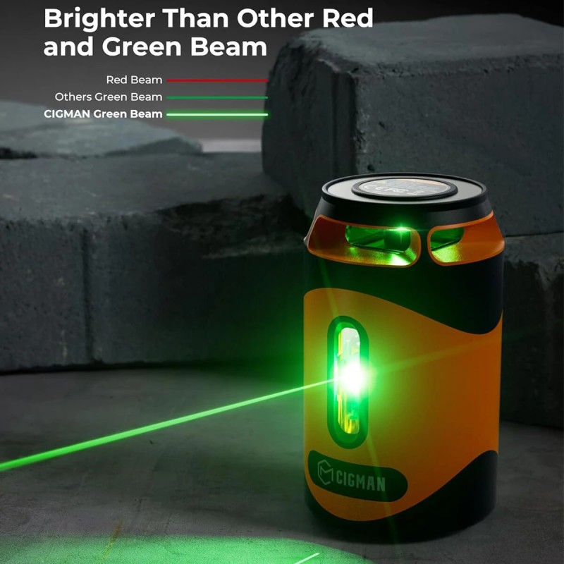 CIGMAN CM-505 vihreä 360-asteinen itsevaaittuva ristiviivalaseri ladattavalla akulla ja jalustolla