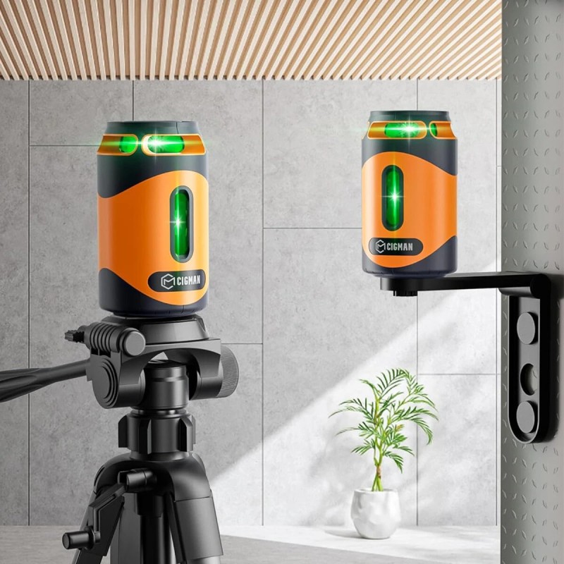 CIGMAN CM-505 vihreä 360-asteinen itsevaaittuva ristiviivalaseri ladattavalla akulla ja jalustolla