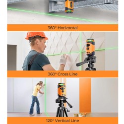 CIGMAN CM-505 vihreä 360-asteinen itsevaaittuva ristiviivalaseri ladattavalla akulla ja jalustolla