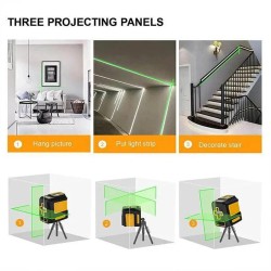 KAIWEETS T03 vihreä ristilinjalaser itsetasaava säädettävä kirkkaus IP54 paristot mukana