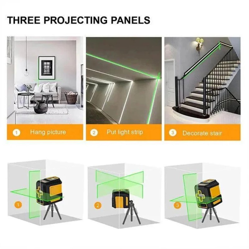 KAIWEETS T03 vihreä ristilinjalaser itsetasaava säädettävä kirkkaus IP54 paristot mukana