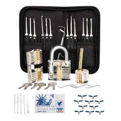 Täydellinen 42 osainen ruostumattomasta teräksestä valmistettu lukkoavaussarja kolmella läpinäkyvällä harjoituslukolla